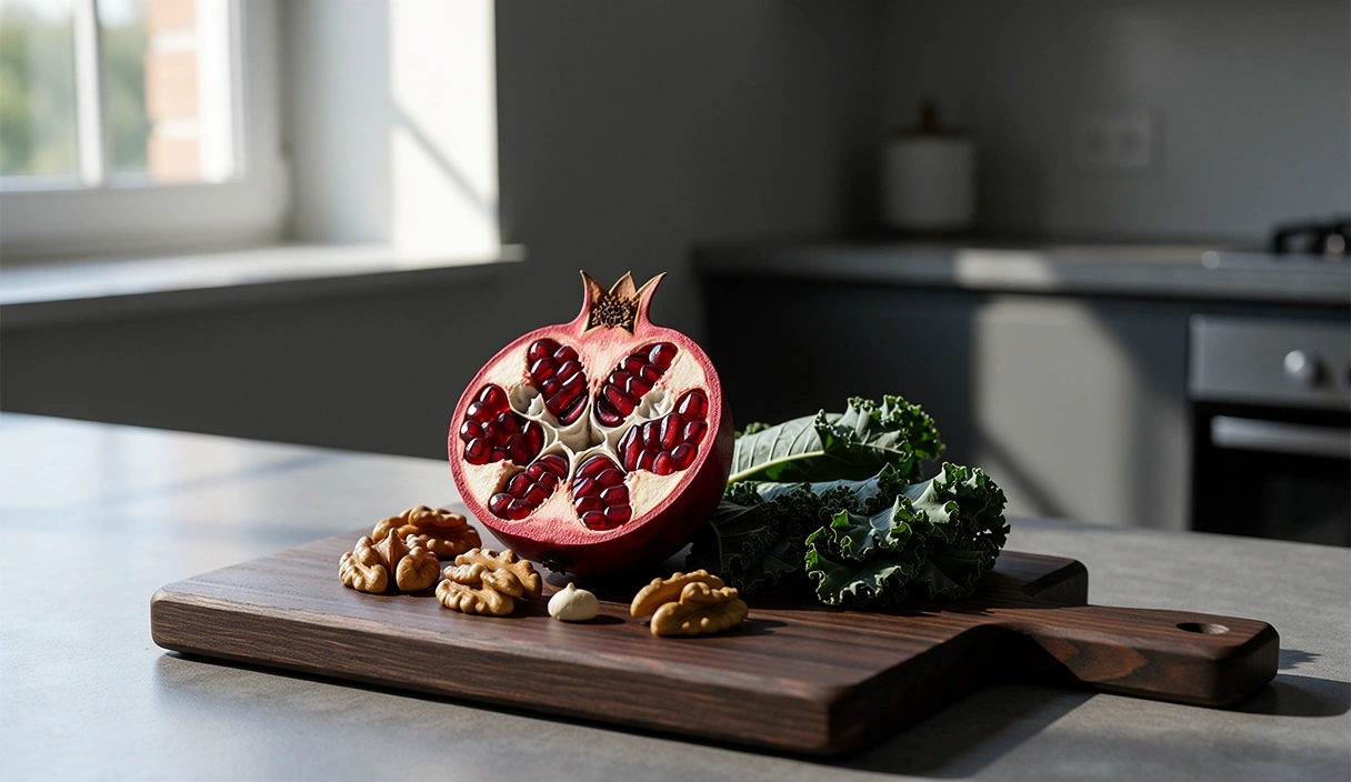 Frische Lebensmittel auf dunklem Hintergrund